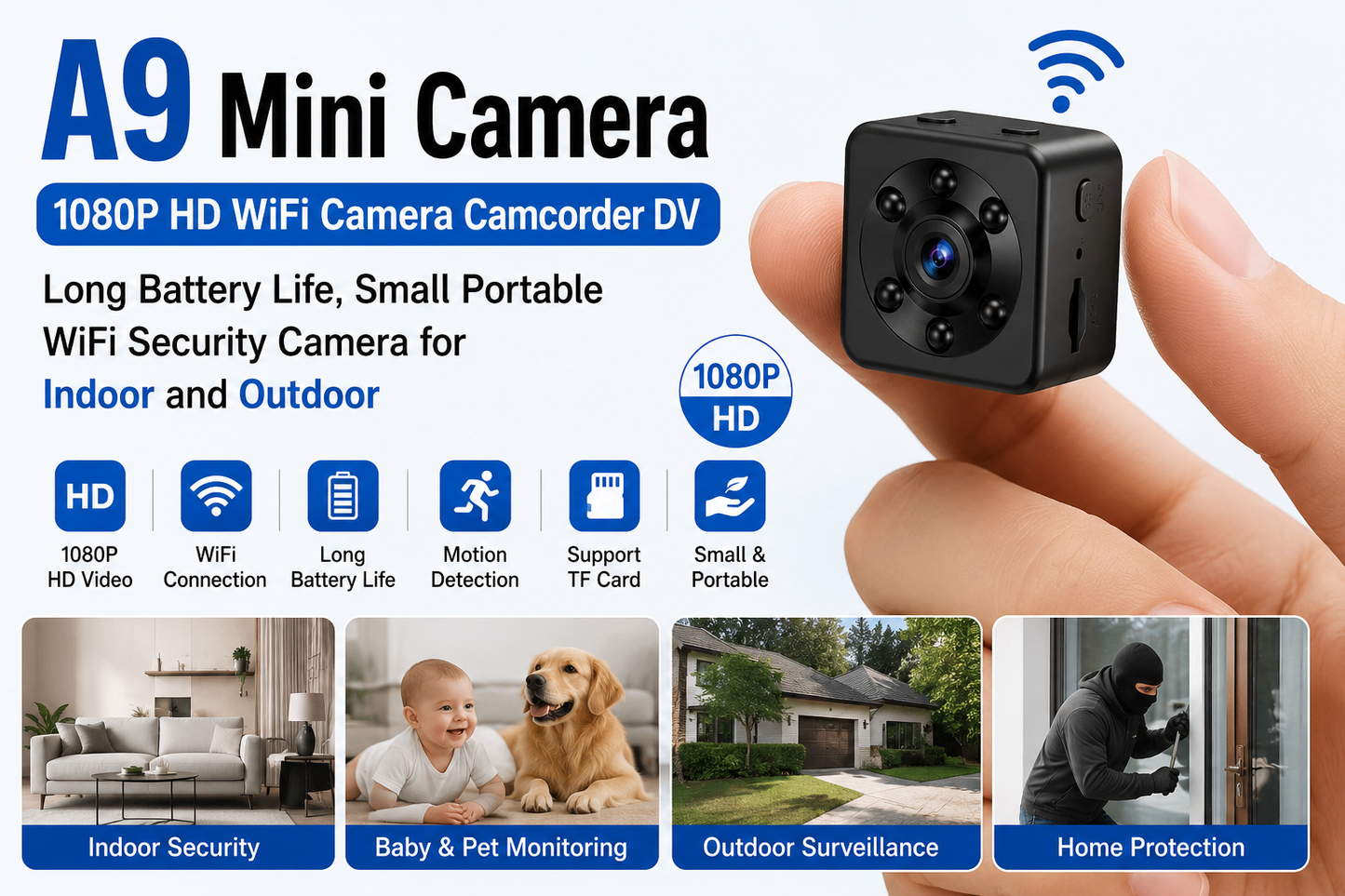 A9 Mini Hidden WiFi Camera – 1080P Rechargeable Security Cam