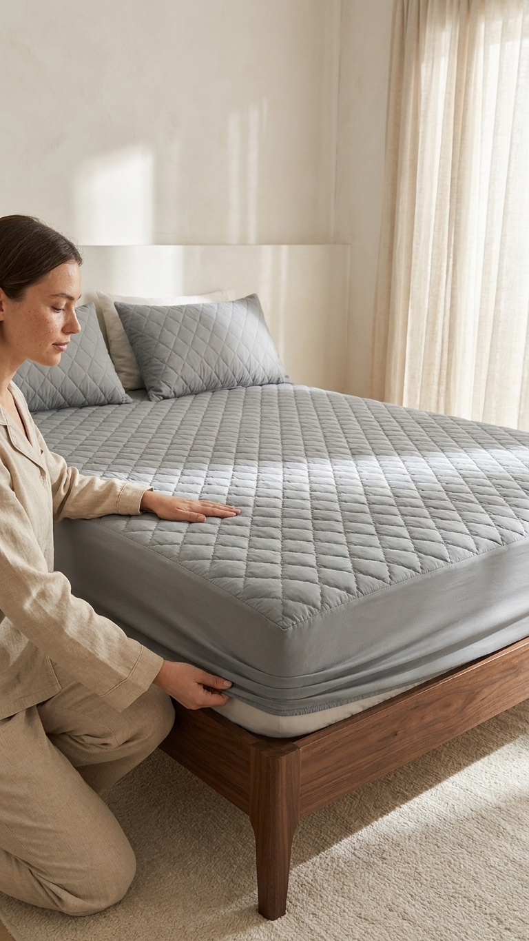 Waterproof Quilted Mattress Cover – Soft Cotton Bed Protector Grey