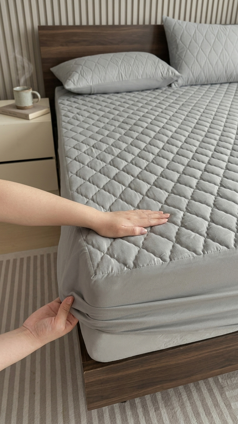 Waterproof Quilted Mattress Cover – Soft Cotton Bed Protector Grey